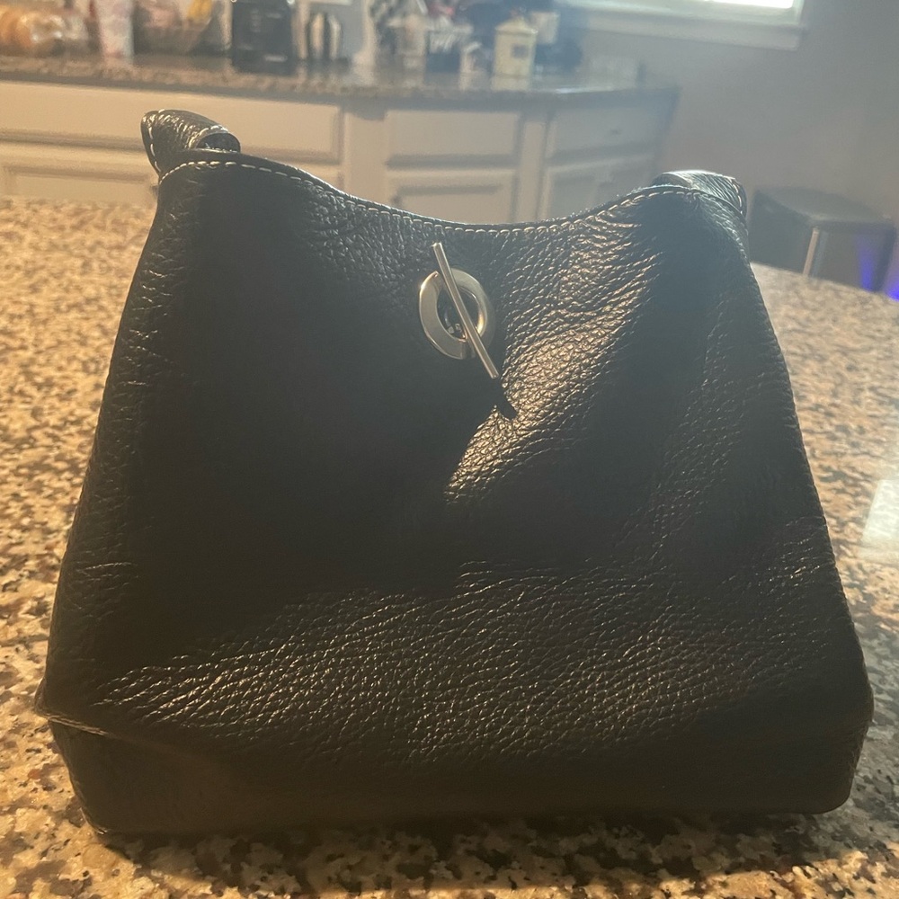 Black Italian Leather handbag from Florence Italy.  Teal suede interior.